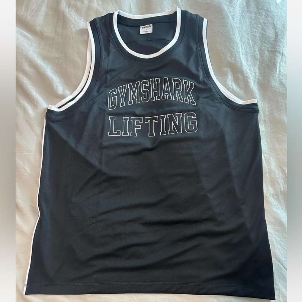 Mens Gymshark Lifting Graphic Mesh Regular Fit Jersey Tank Top -Black Size Large